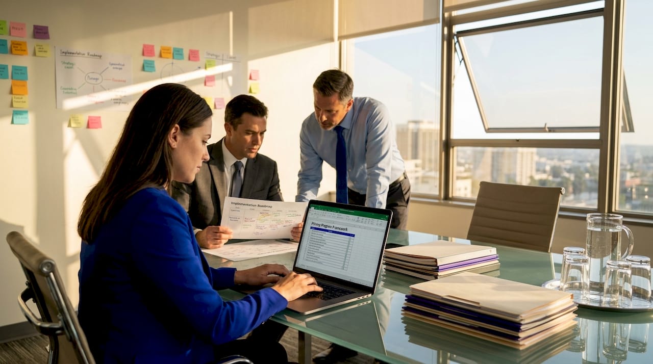Executives collaborate on privacy program in meeting room