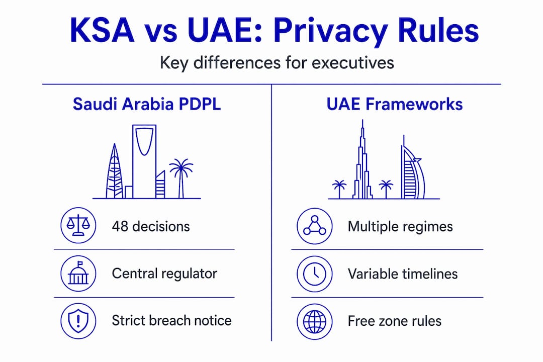 Infographic comparing KSA and UAE data privacy regulations