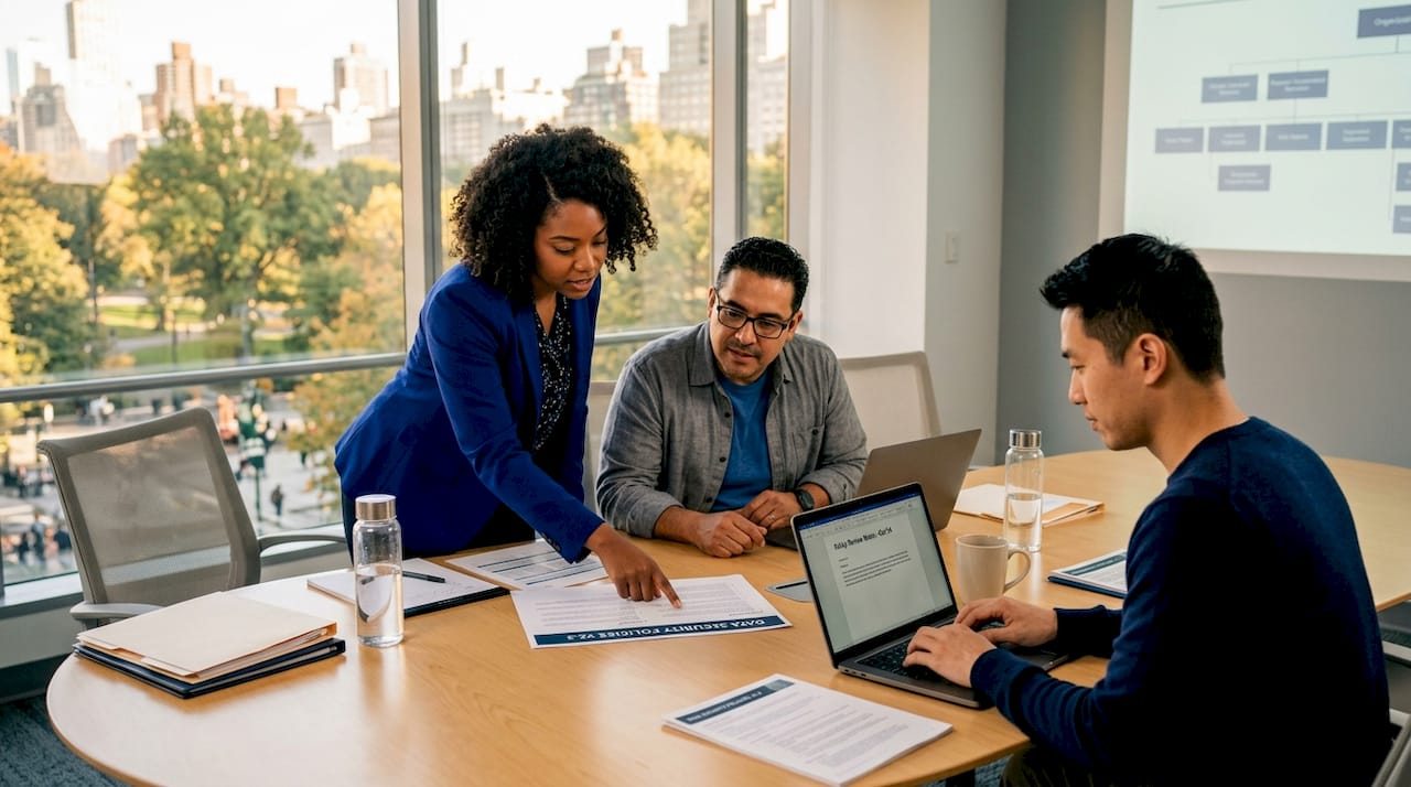 IT team reviewing security policies together