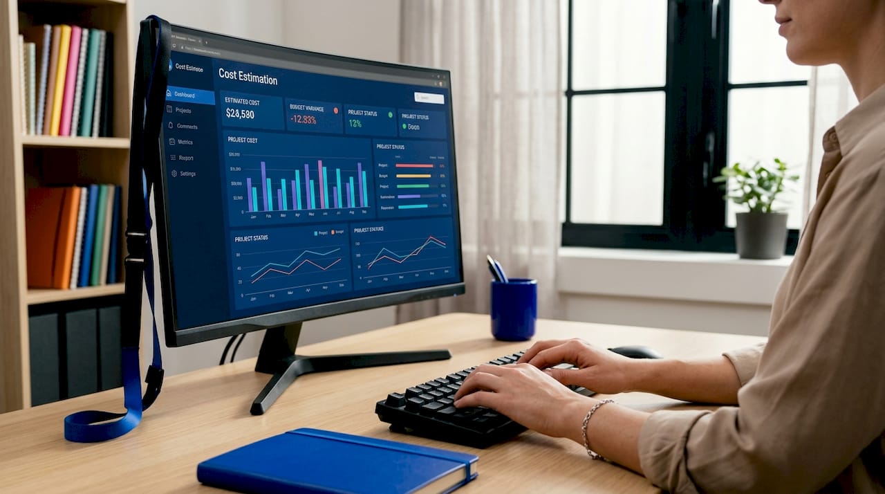 Hands interacting with cost estimation software