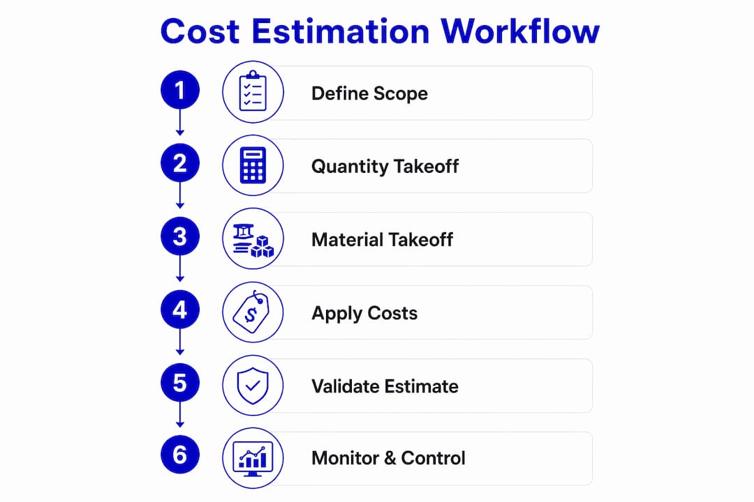 Infographic illustrating steps in cost estimation workflow