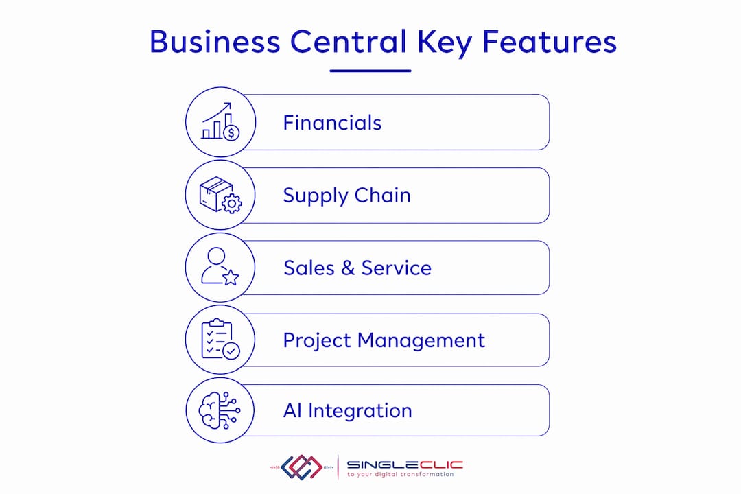 Infographic showing Business Central main features