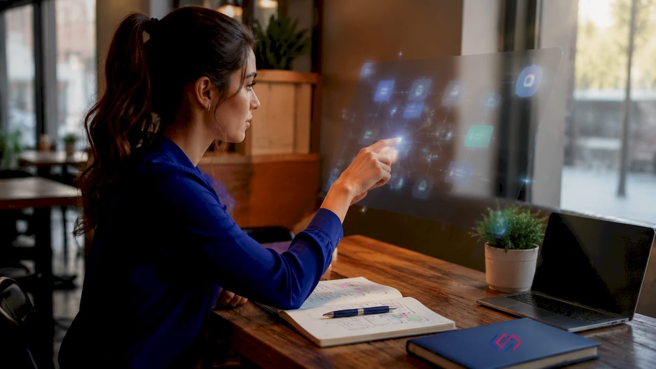 Hands interacting with modular ERP software interface