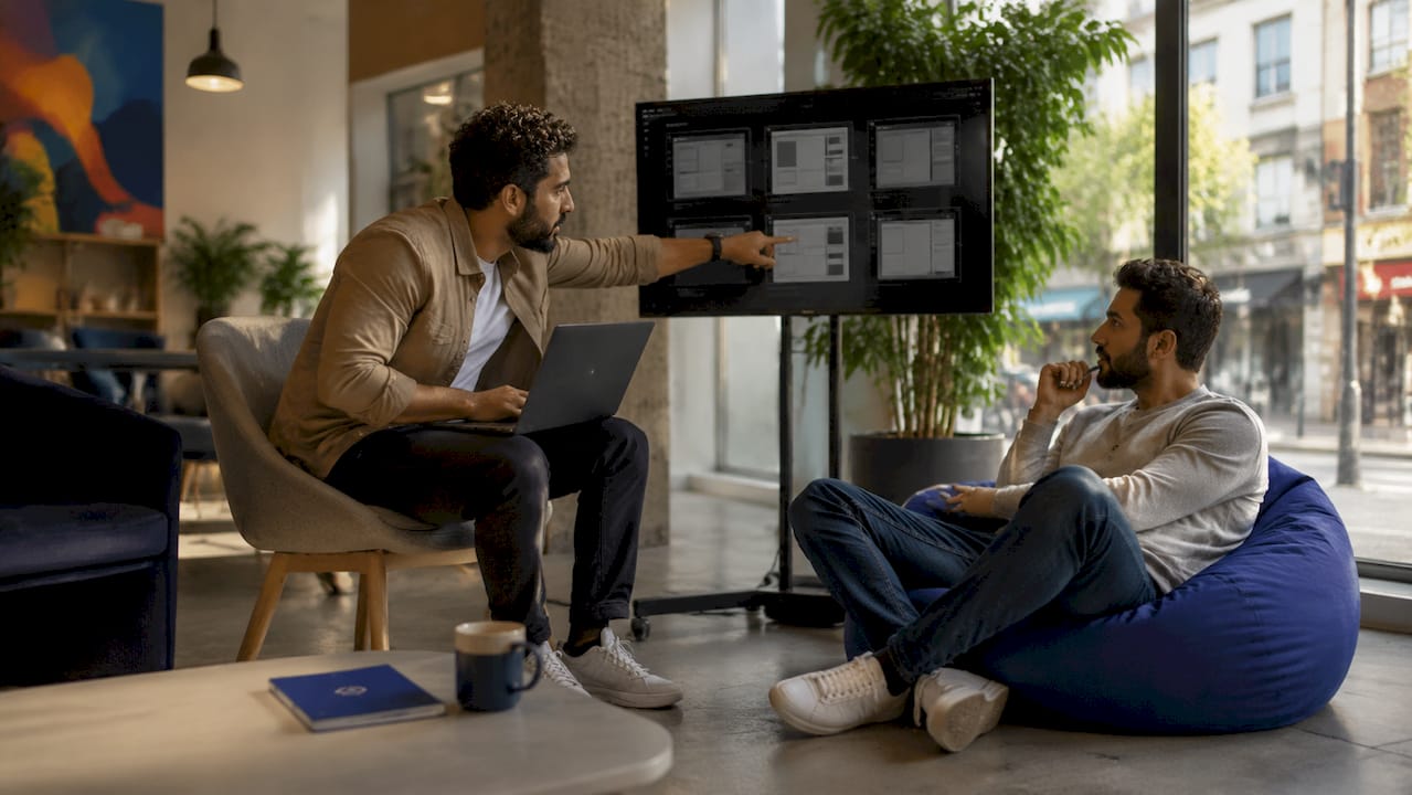 Two developers discussing QA agile methods