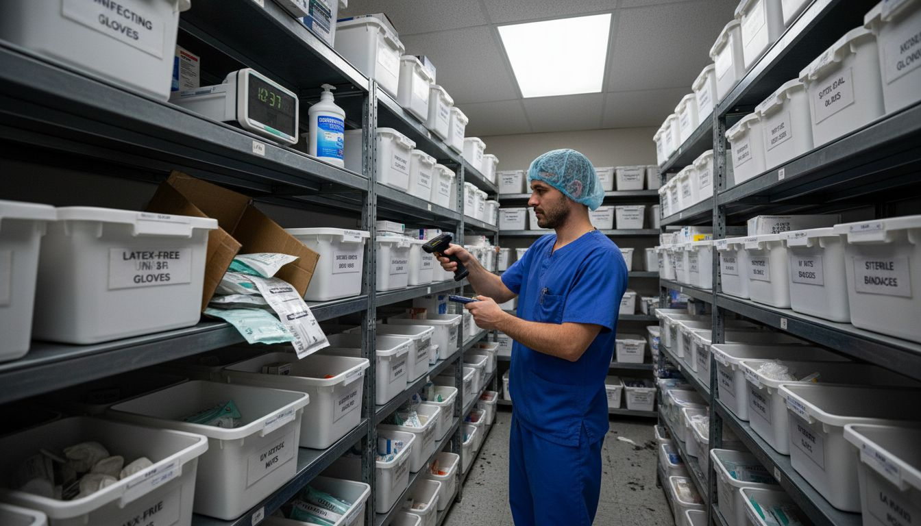 Technician scanning medical supply RFID tags