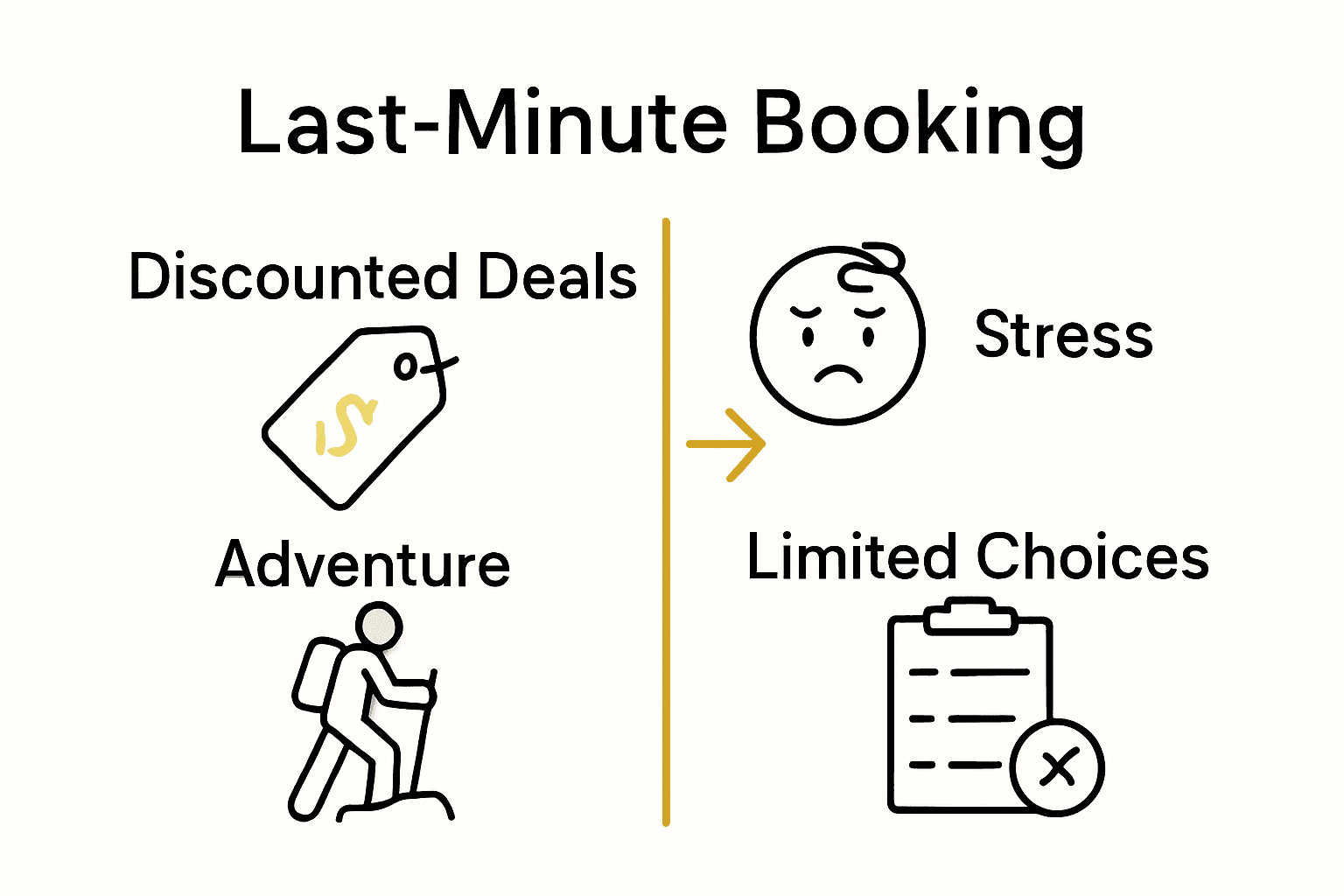 Infographic comparing last-minute booking pros and cons