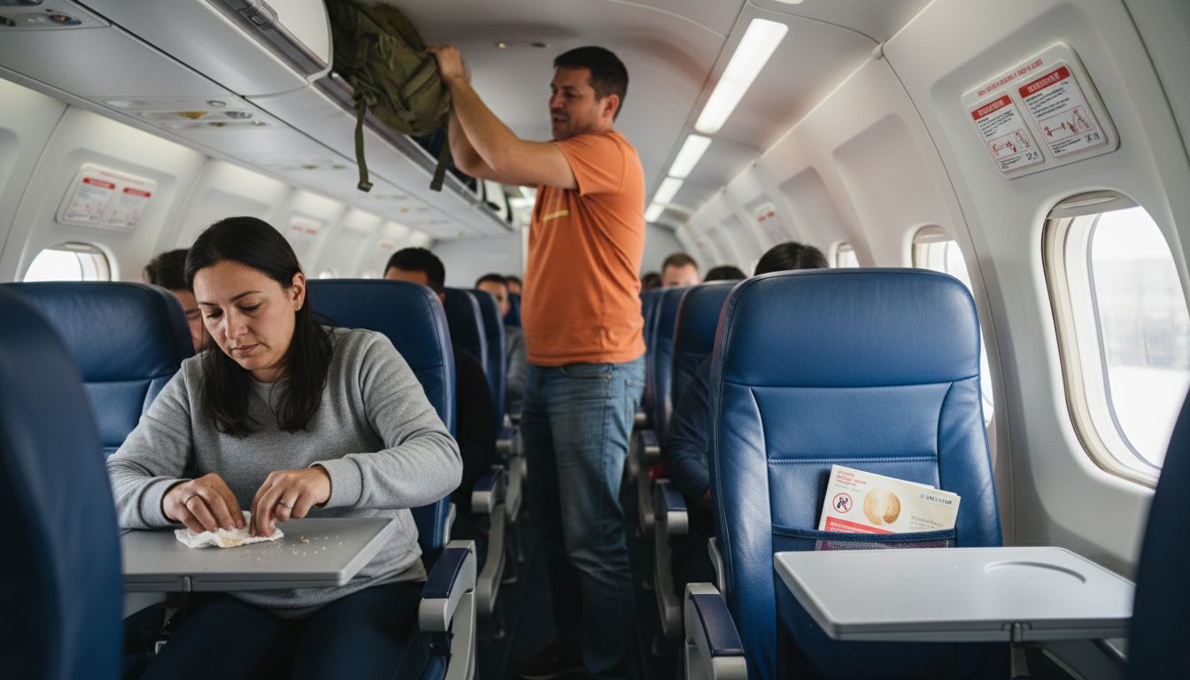 Crowded budget airline cabin interior