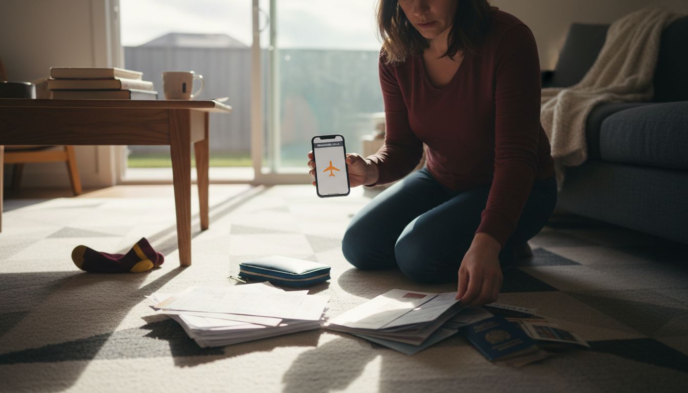 Woman organizing travel documents at home