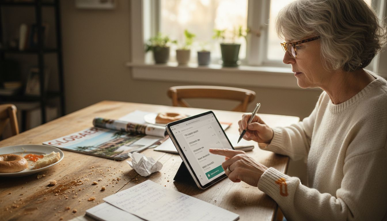 Woman compares hotel prices using tablet