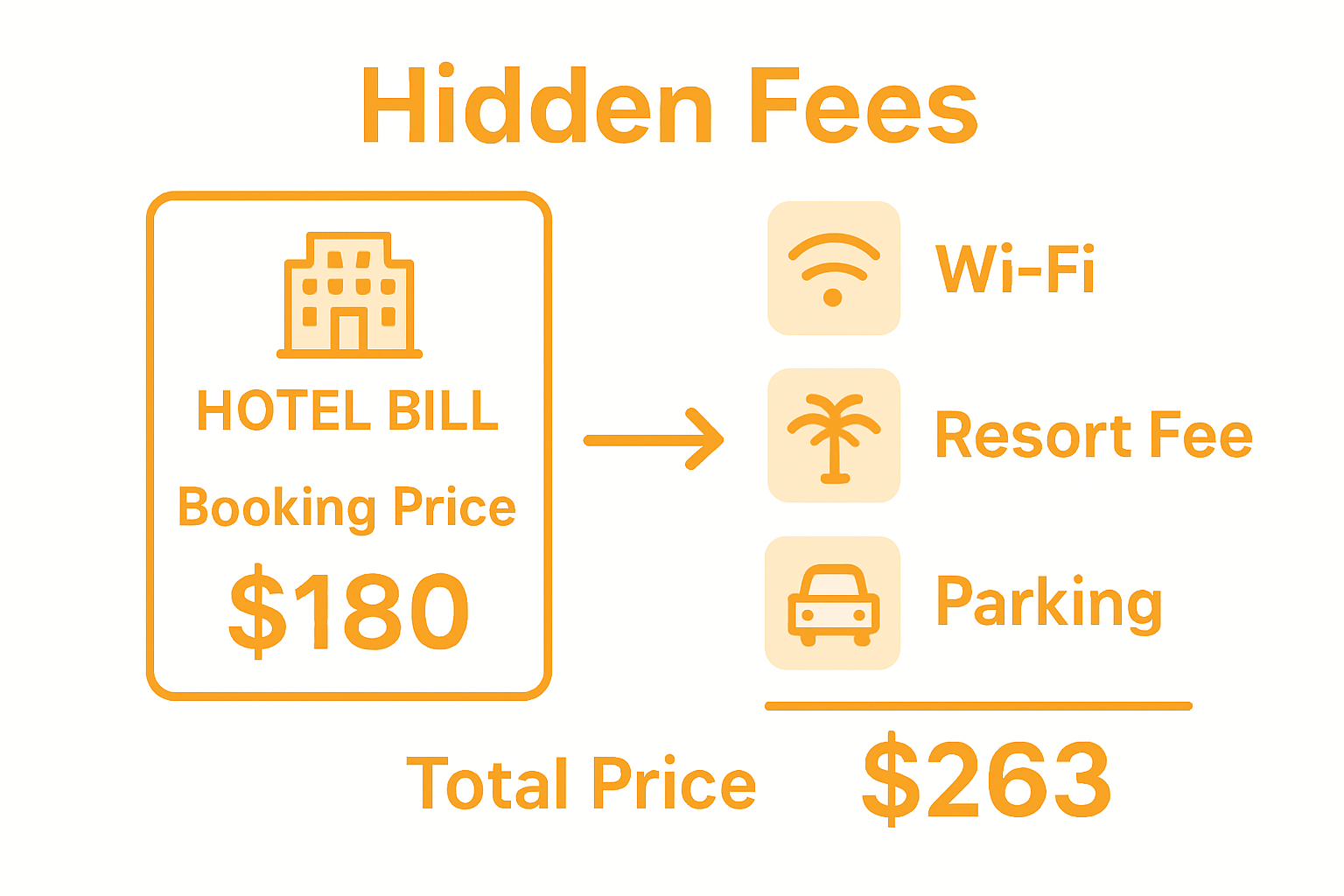 Comparison of hotel bill with hidden fees infographic