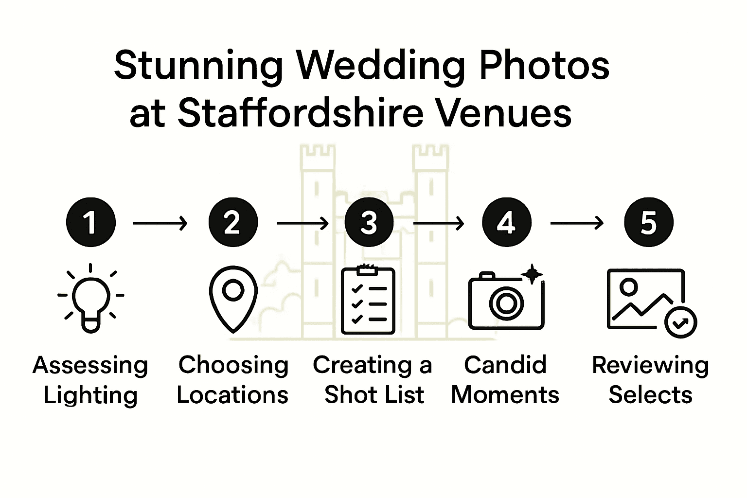 Five-step process infographic for Staffordshire wedding photography