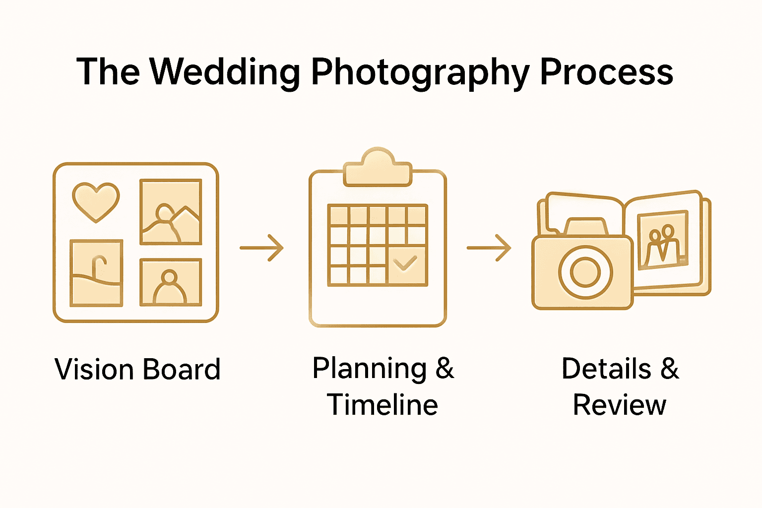 Infographic showing three steps: vision board, planning, details review
