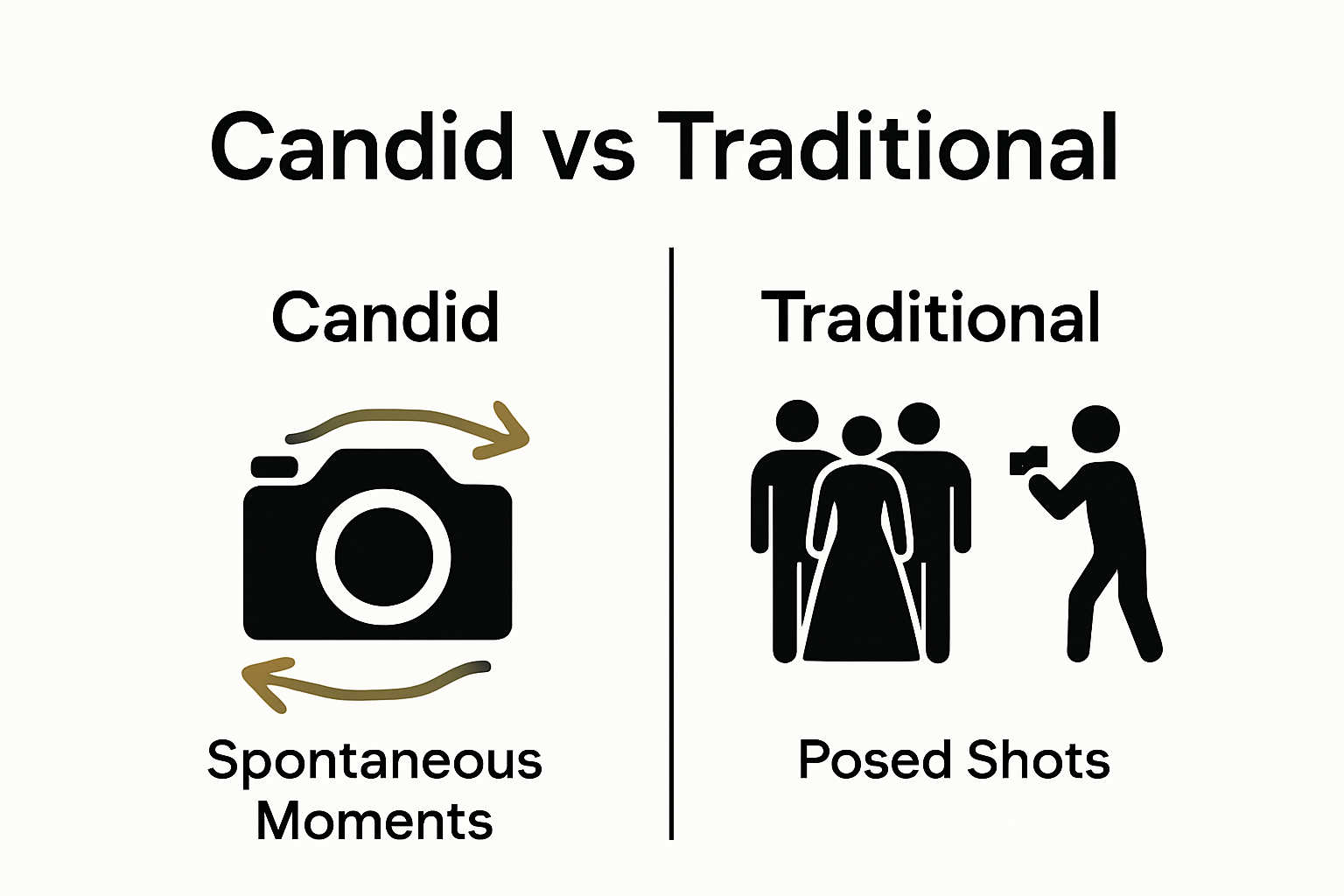 Infographic comparing candid and traditional wedding photography