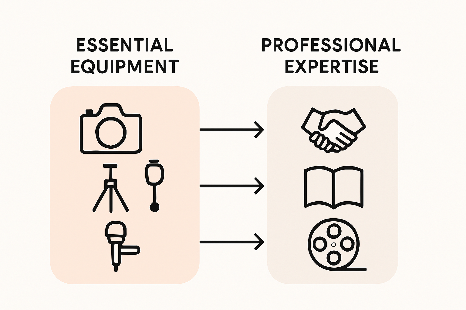 Infographic showing equipment and expertise for wedding videography