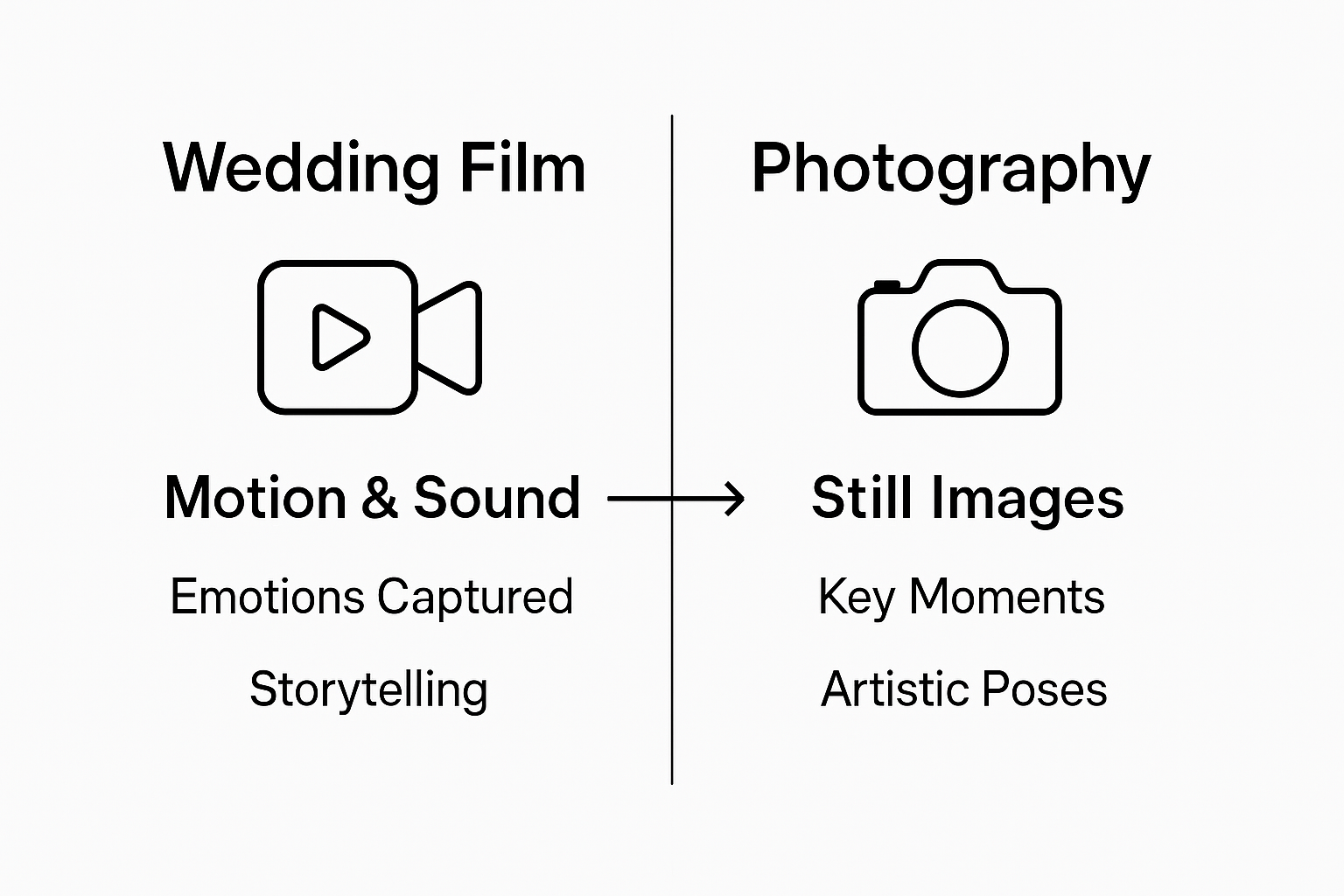 Wedding film versus photography infographic comparison
