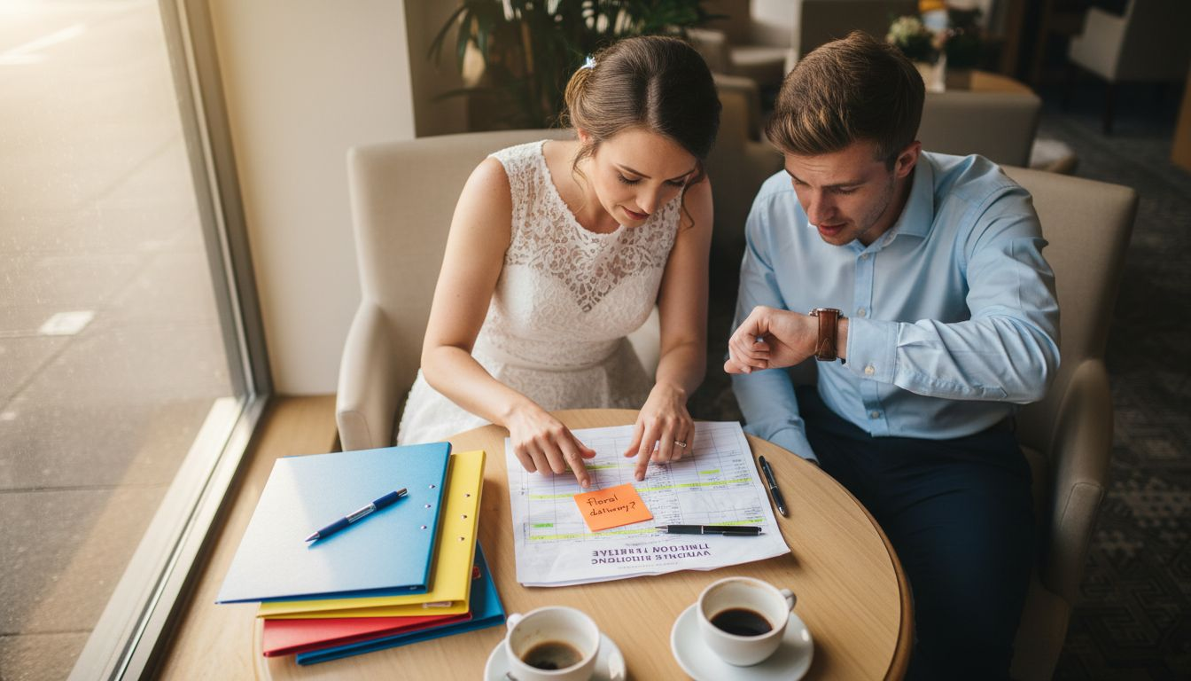 Couple reviews detailed wedding shoot plan