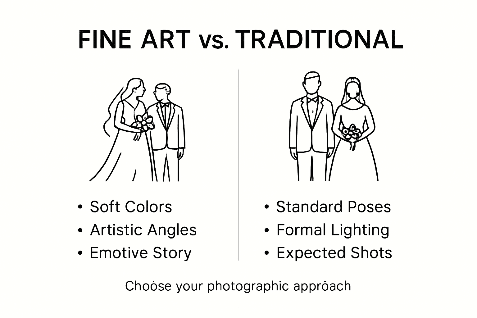 Infographic comparing fine art and traditional wedding styles