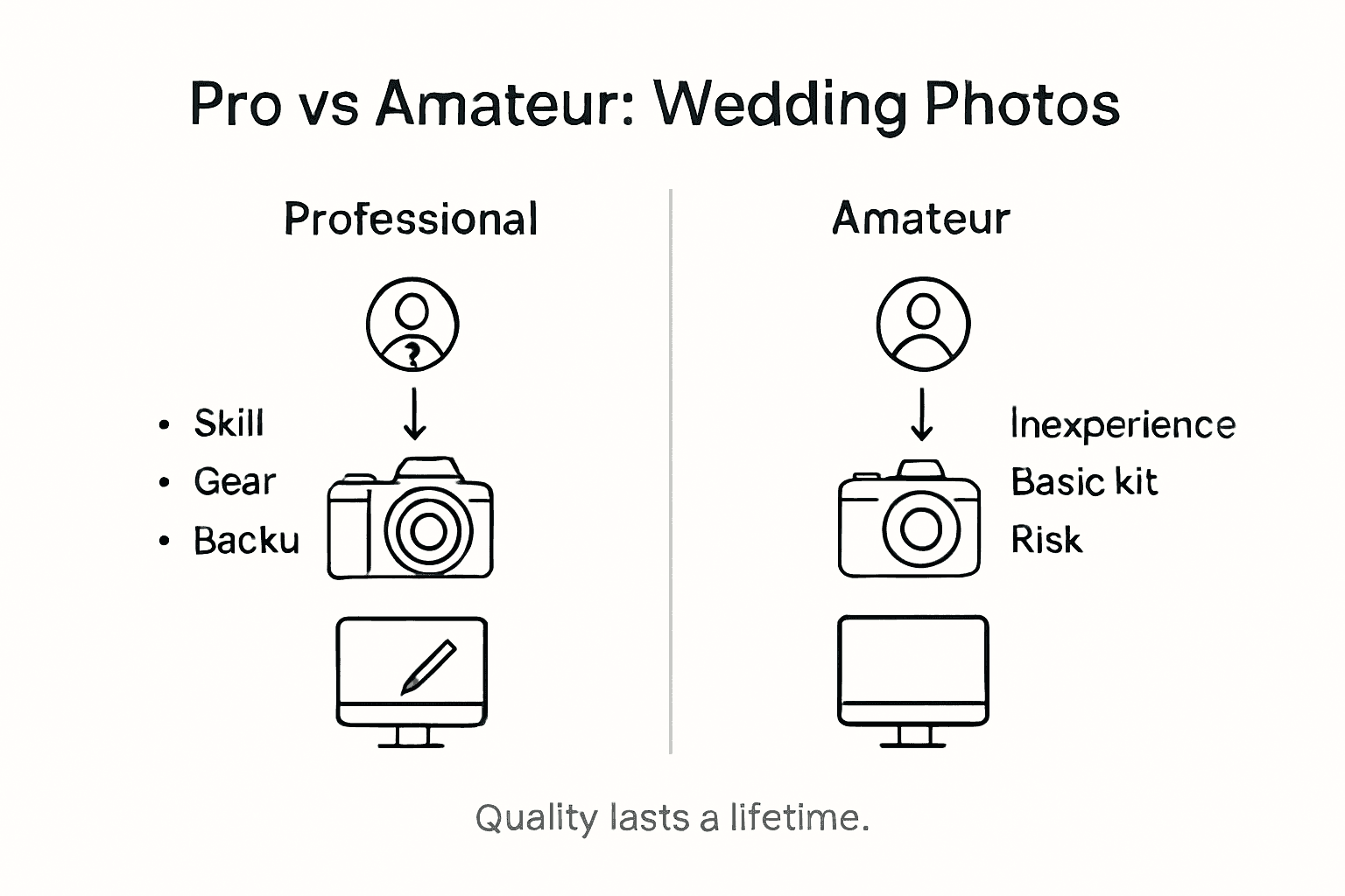 Infographic comparing pro and amateur wedding photography