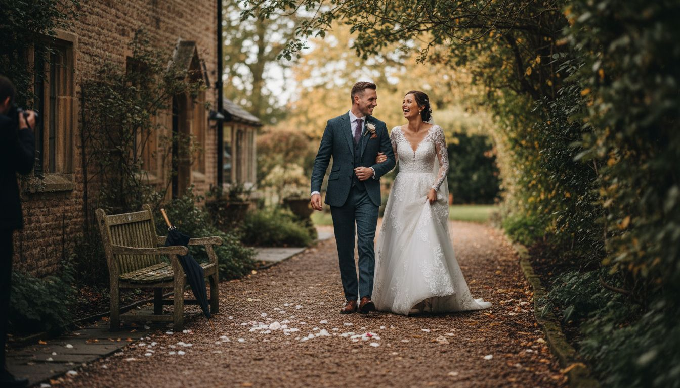 Photographer with bride and groom candid moment