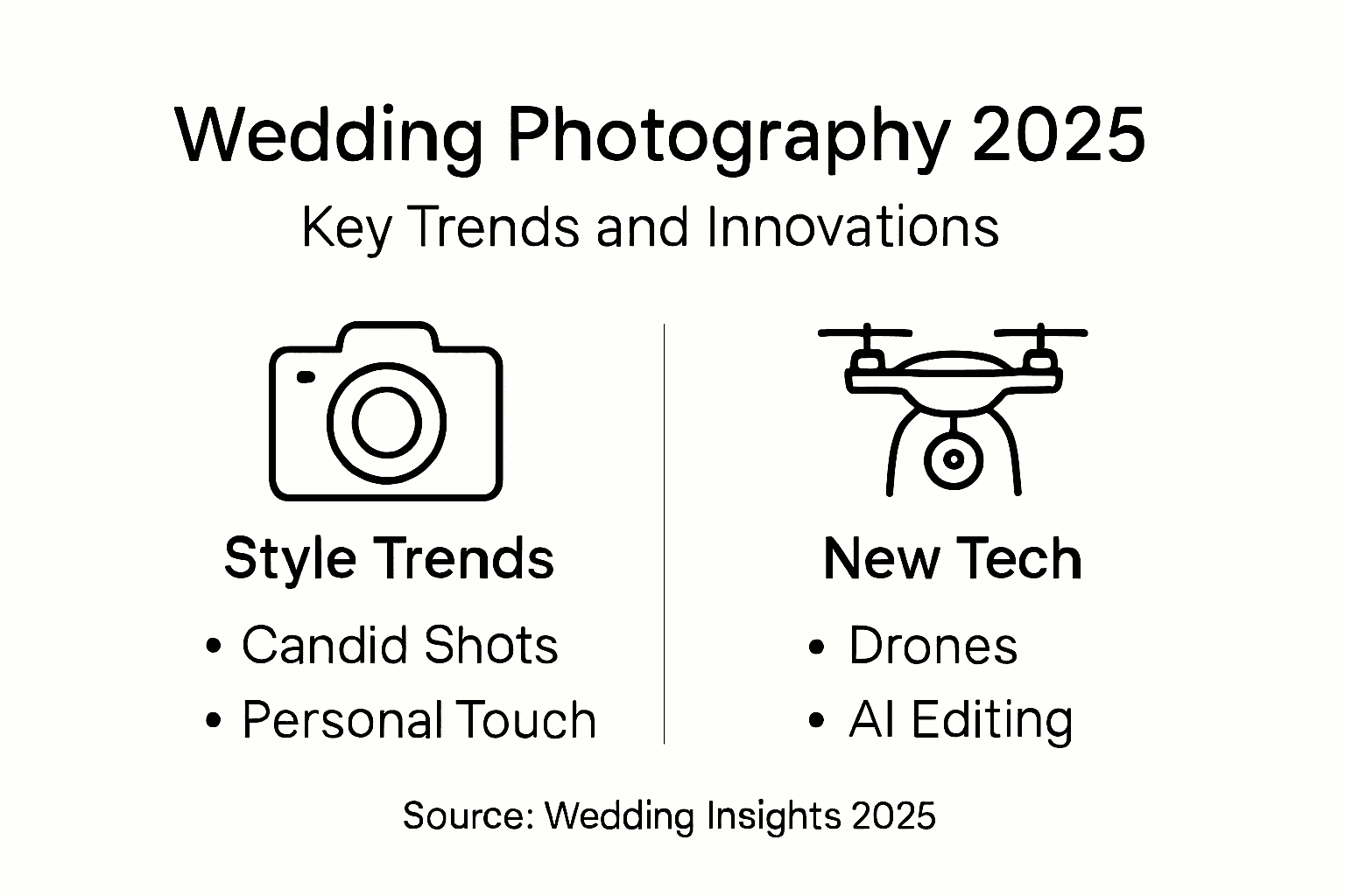 Infographic showing 2025 wedding photography trends