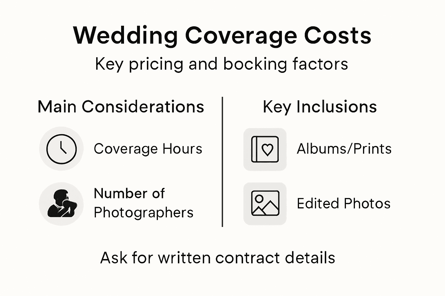 Infographic about wedding coverage costs and inclusions