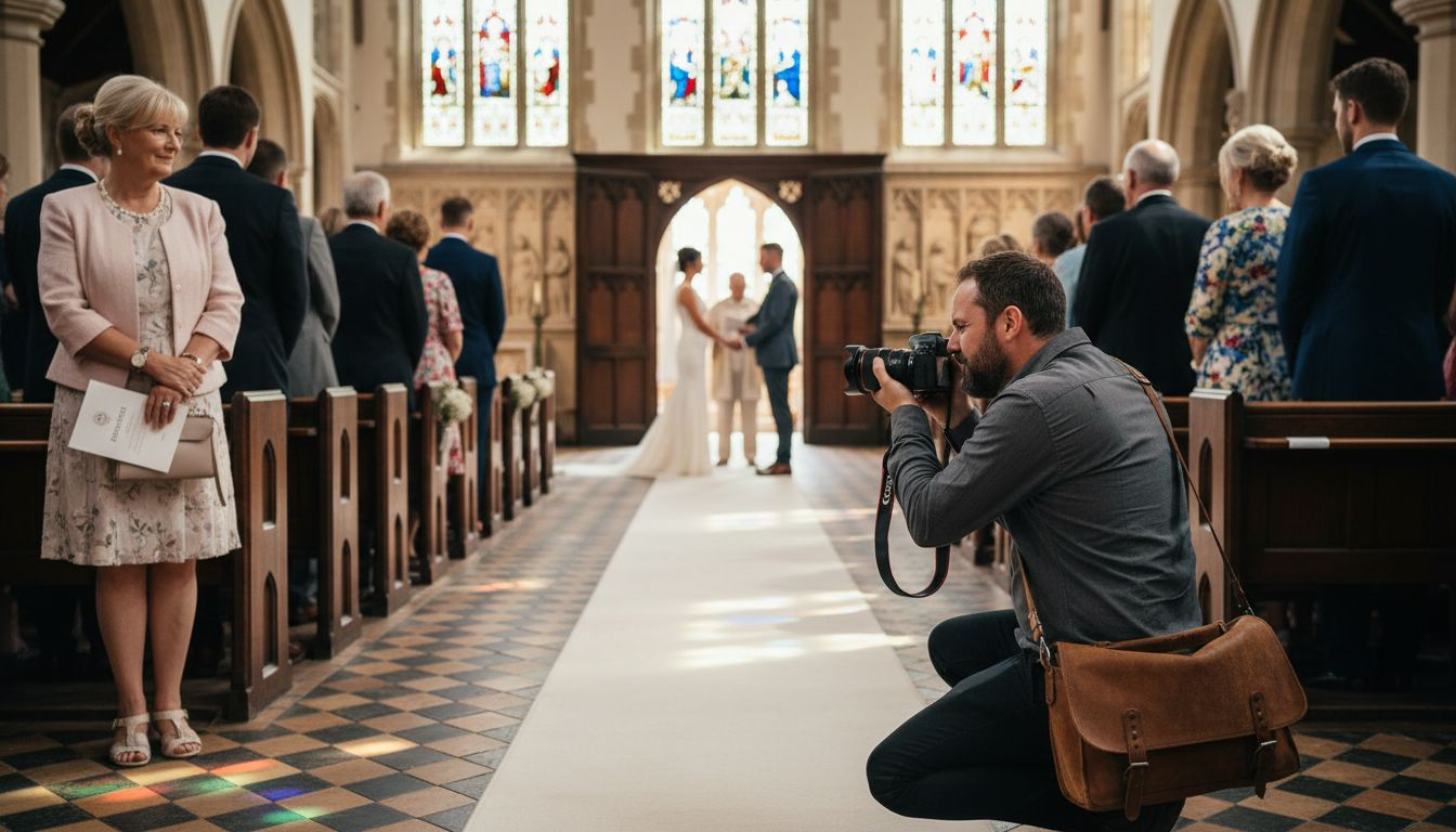 Photographer capturing vows at wedding ceremony