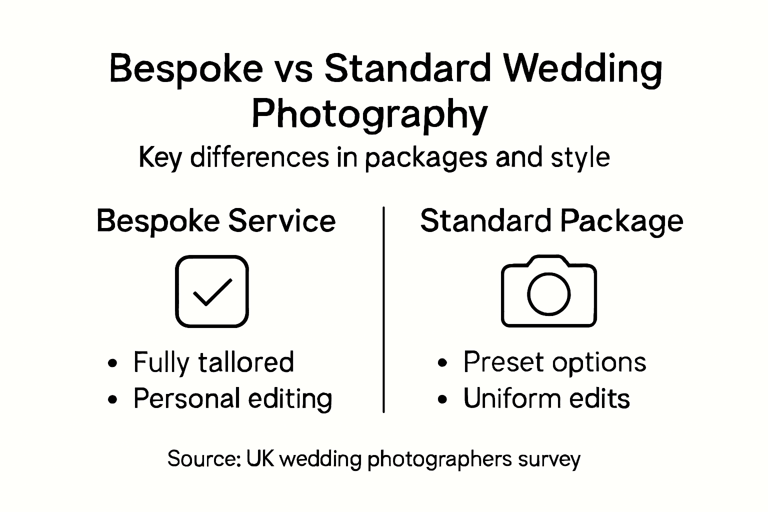 Infographic comparing bespoke and standard wedding photography