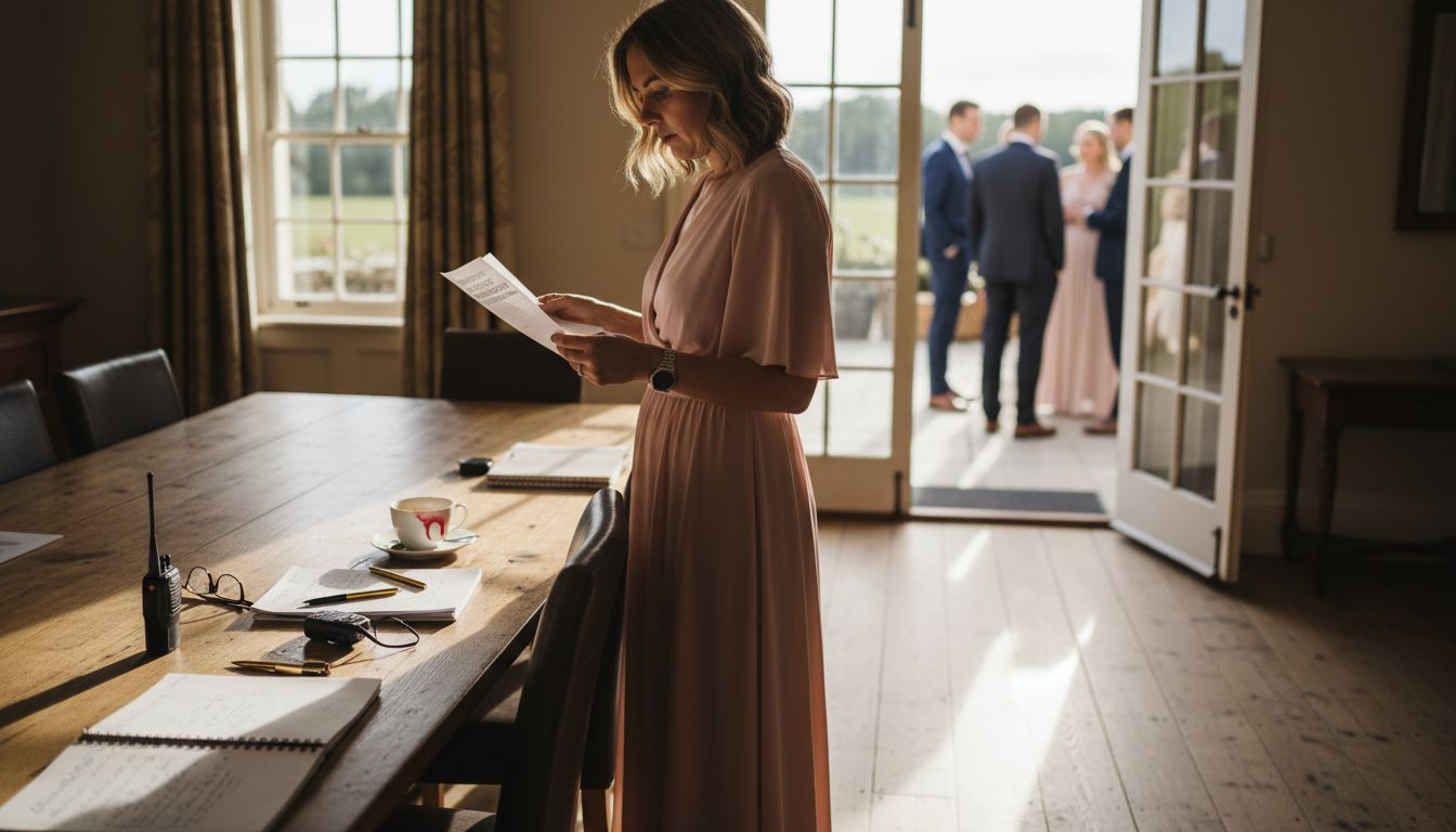 Planner reviews family photo checklist inside