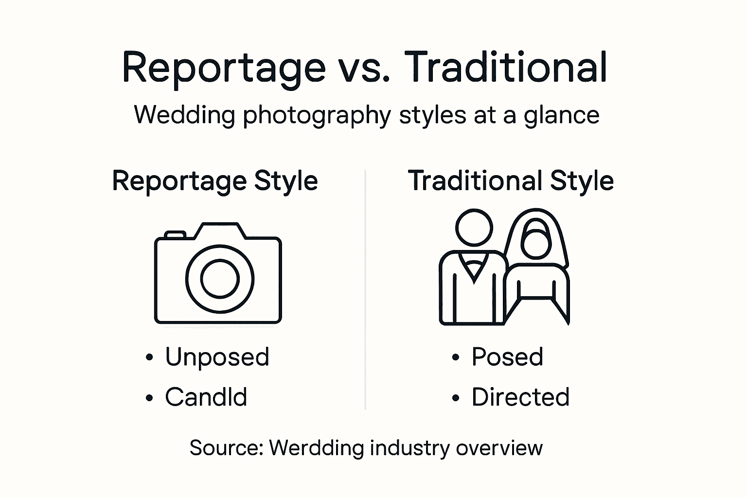 Infographic comparing wedding photography styles