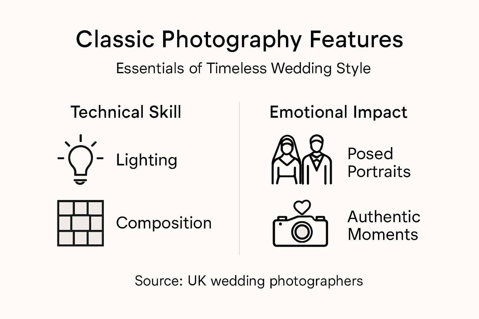 Infographic of classic wedding photography features