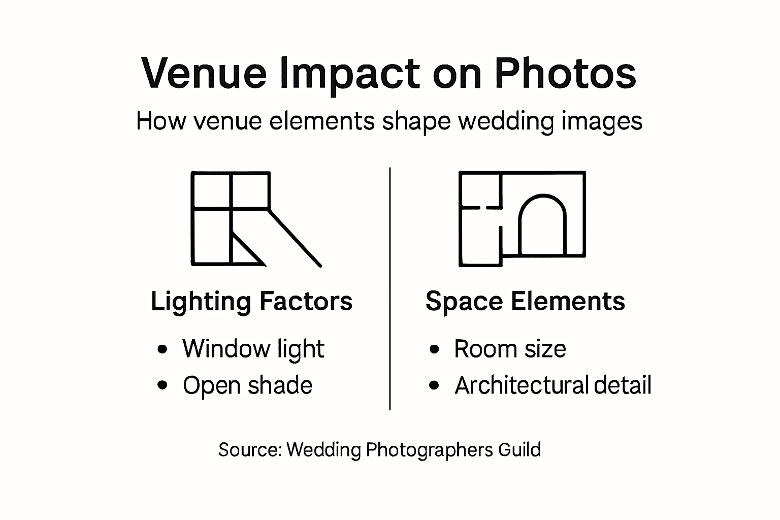 Infographic showing venue influence on wedding photography