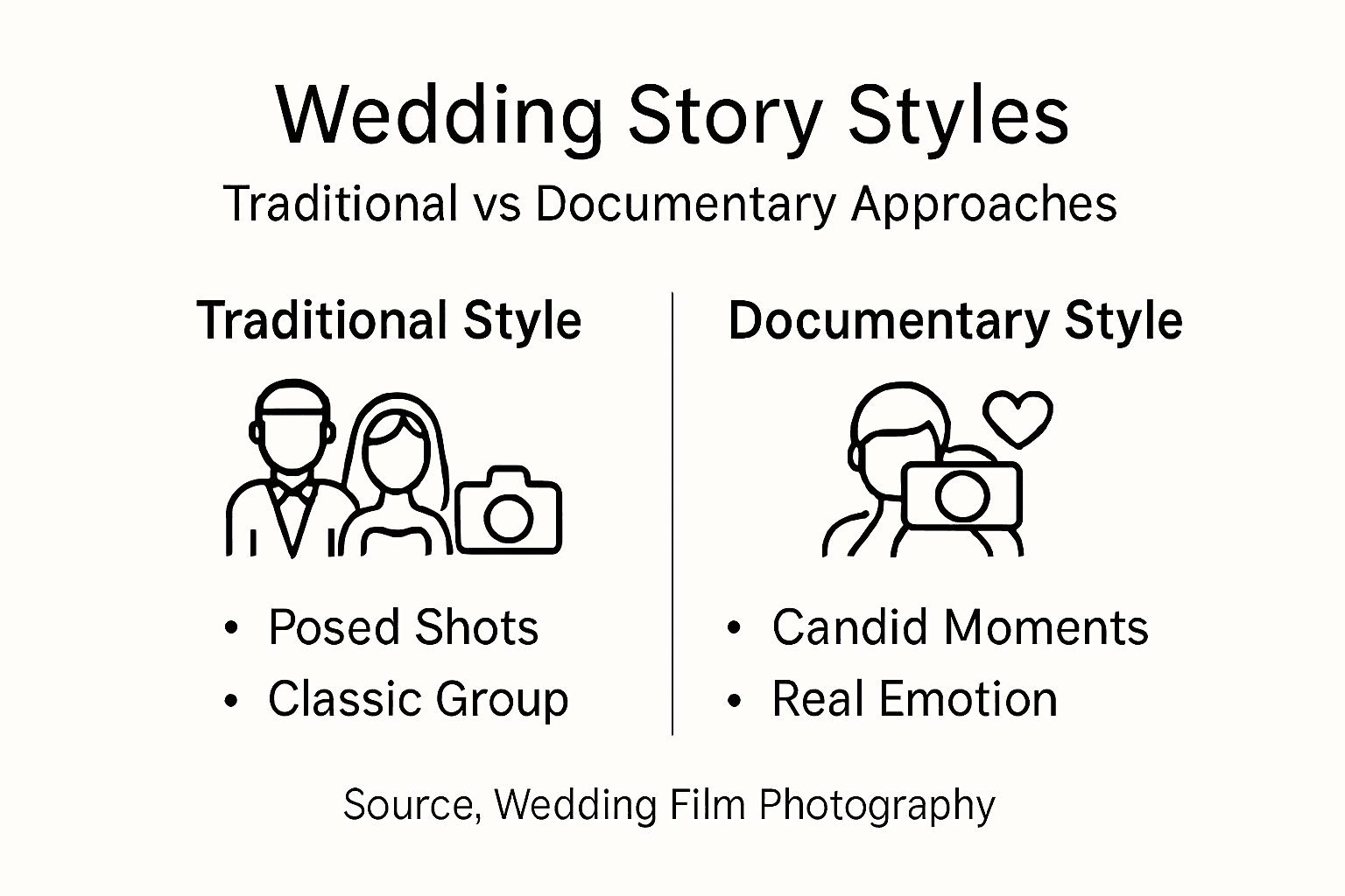 Infographic comparing wedding photo styles