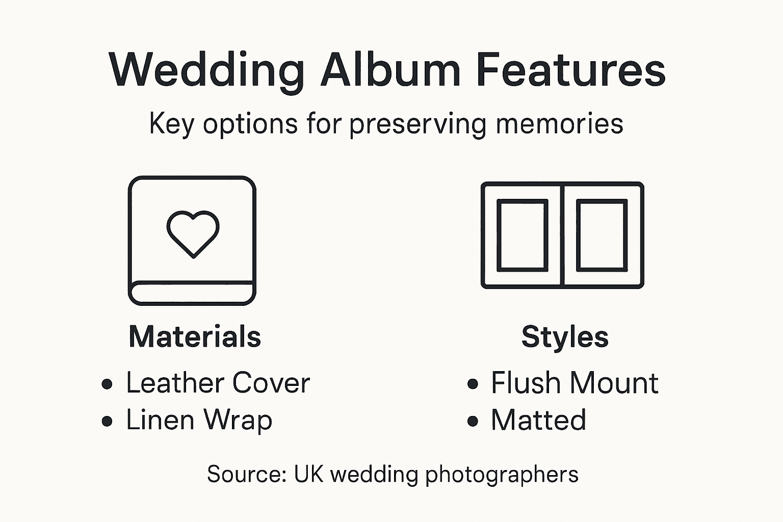 Infographic wedding album features and styles