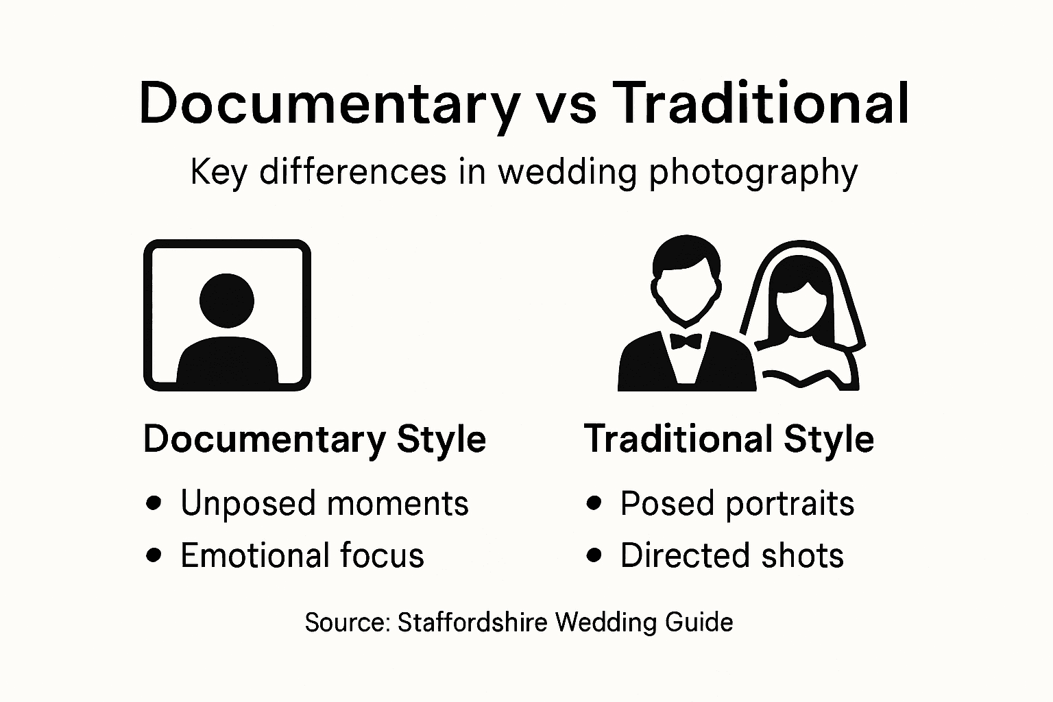 Infographic comparing documentary and traditional wedding styles