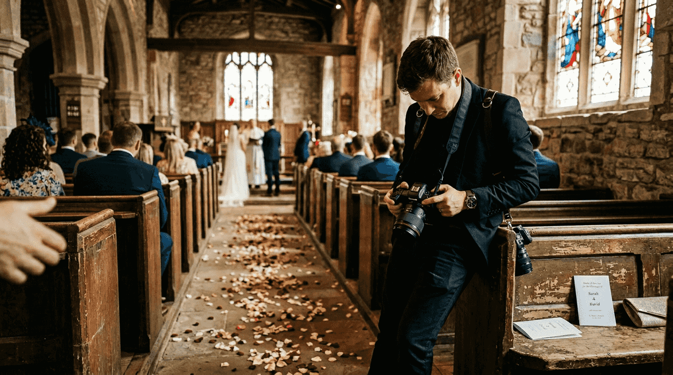 Photographer blending in during wedding ceremony