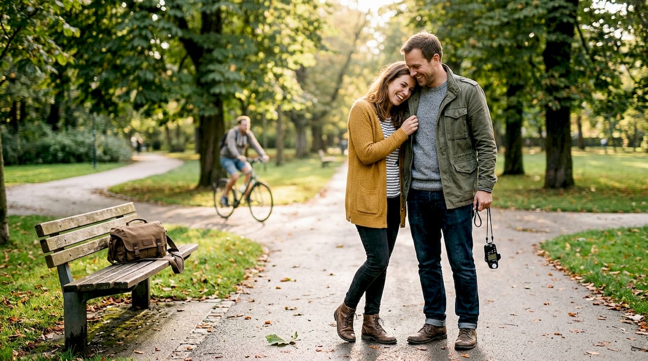Couple sharing candid moment during photo session