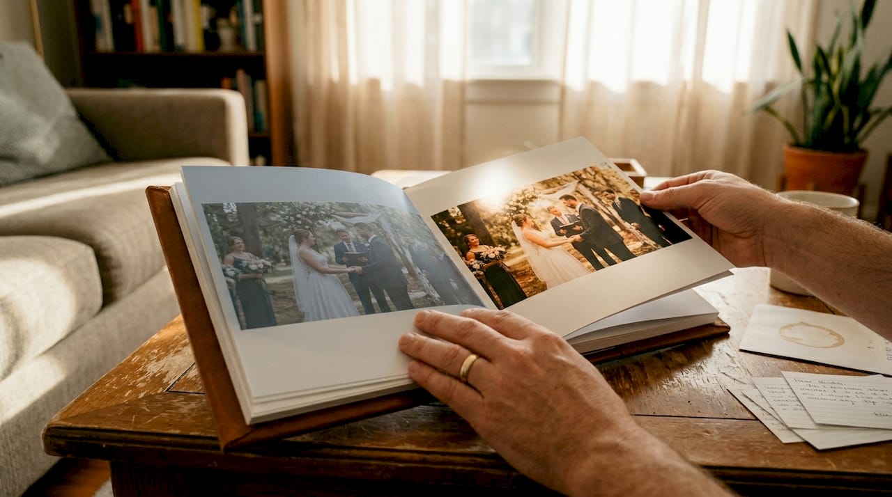 Wedding album raw versus edited photo comparison