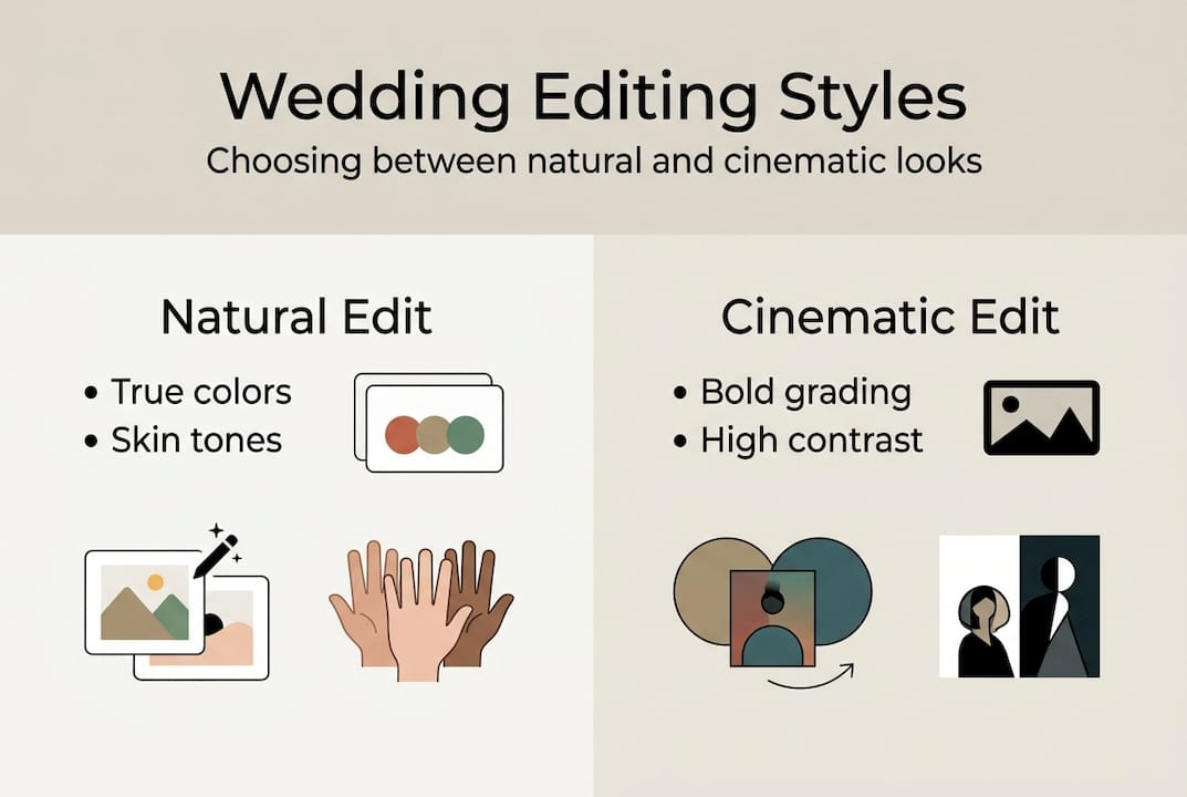 Infographic comparing natural versus cinematic wedding edits