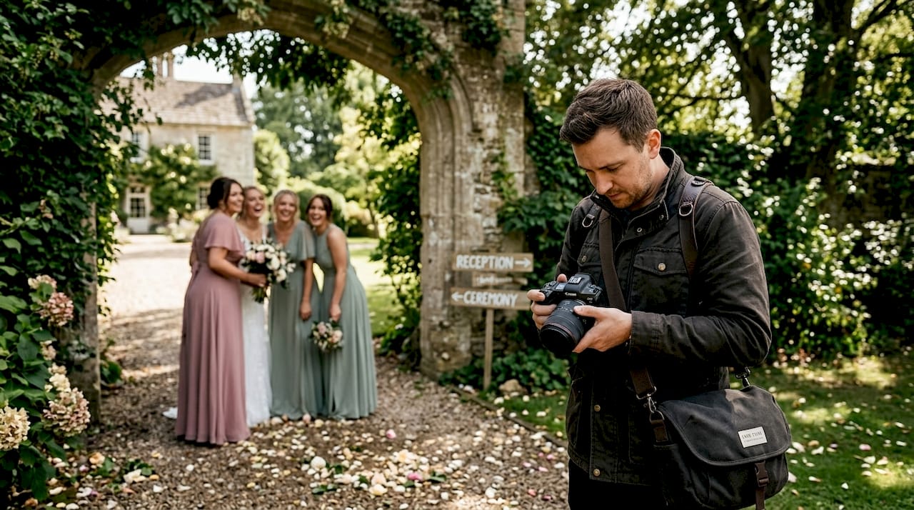 UK wedding photographer capturing candid garden moments
