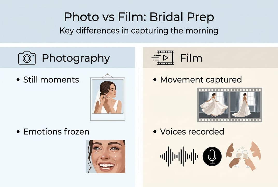Infographic comparing bridal prep film and photography