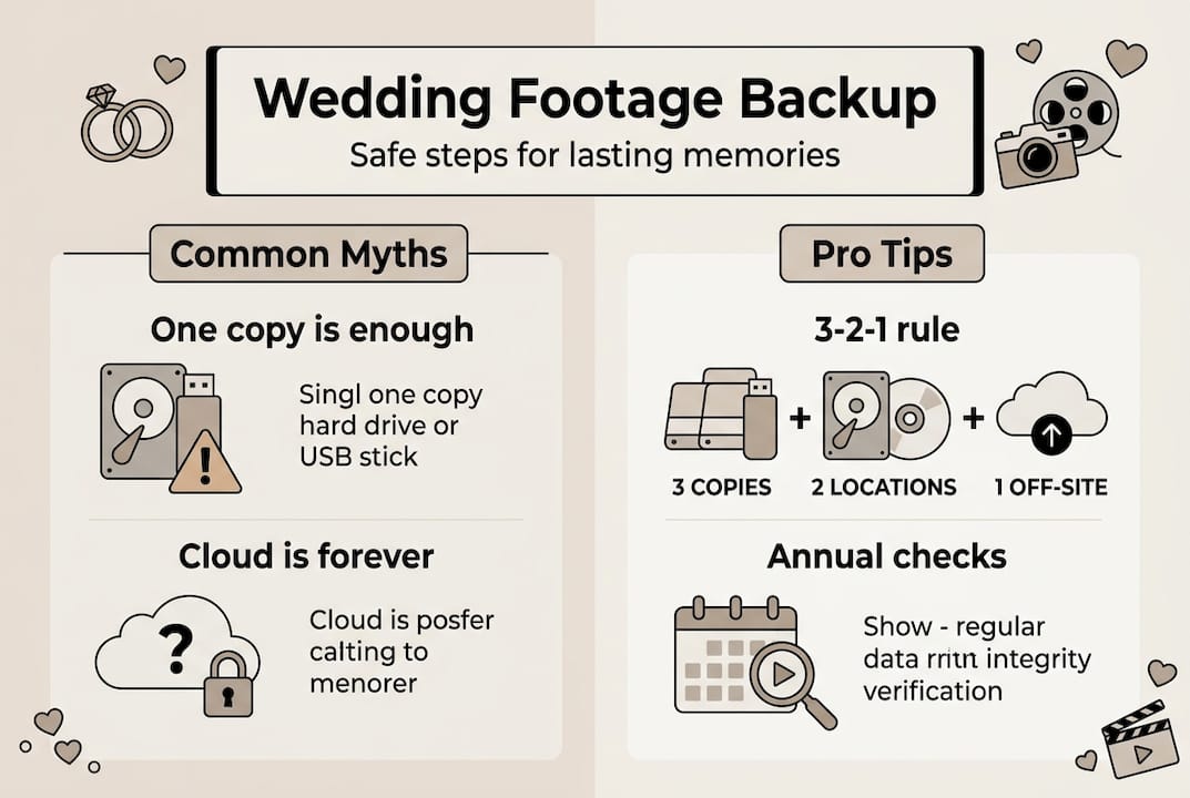 Infographic on wedding video backup myths and tips