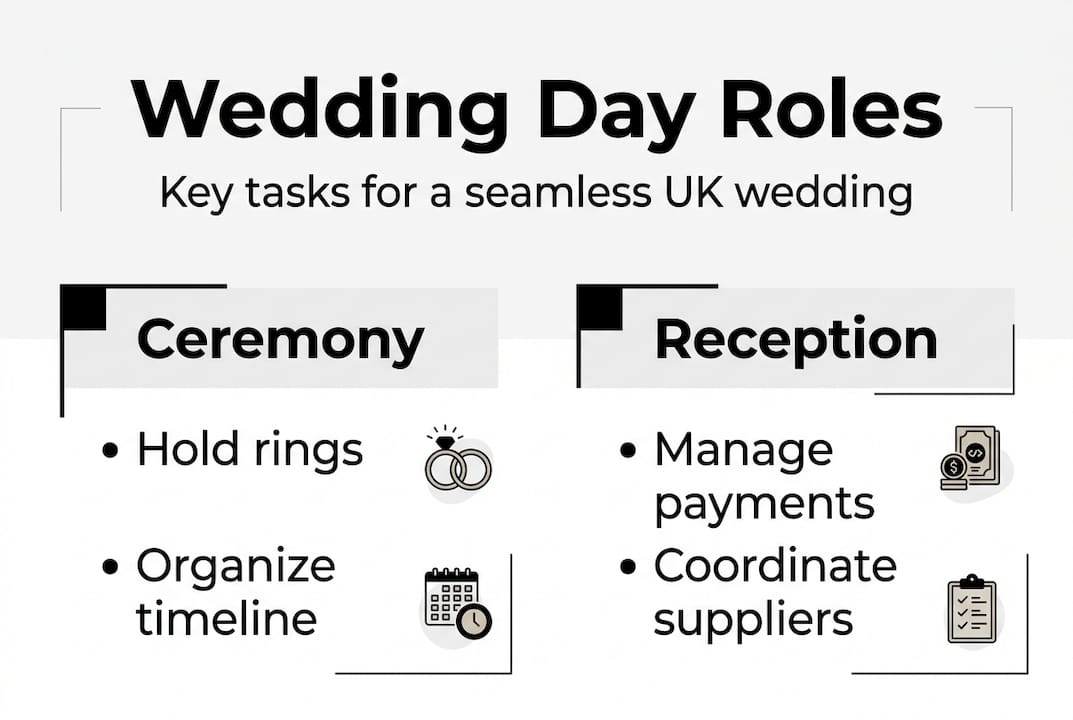 Infographic with wedding day key roles and tasks