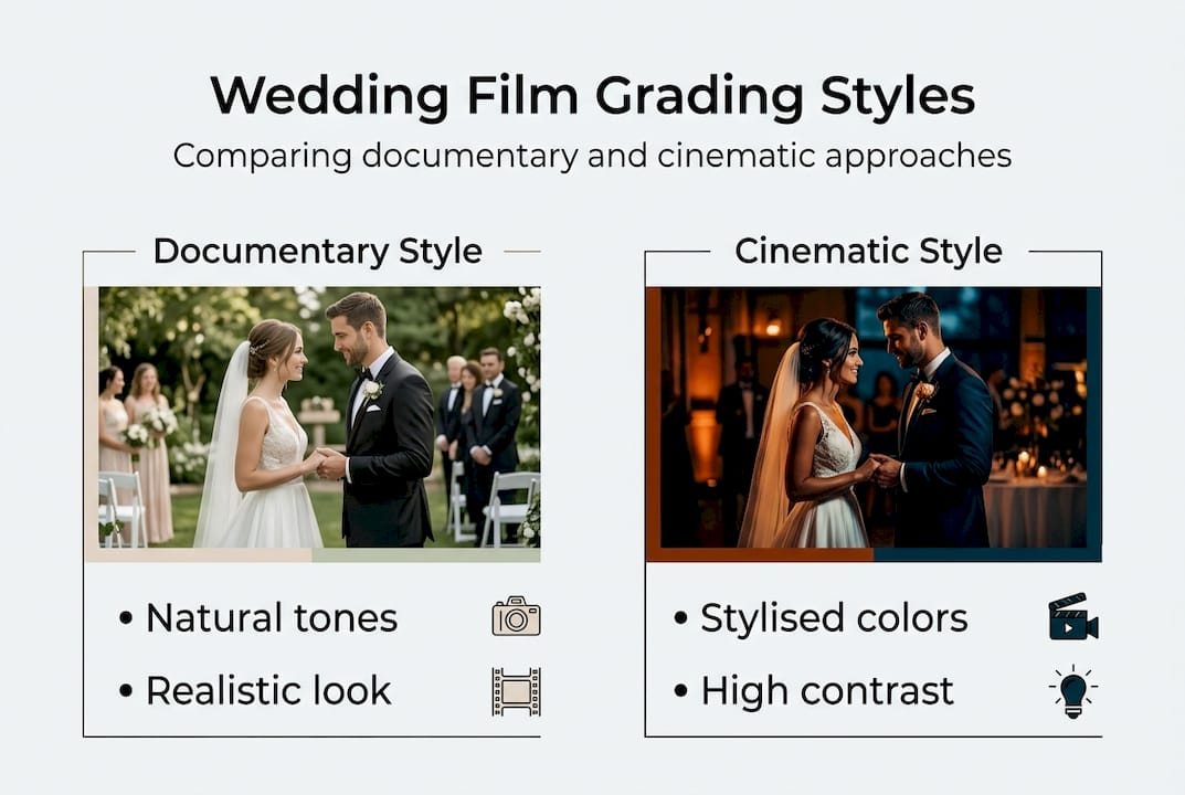 Infographic comparing grading styles for wedding films