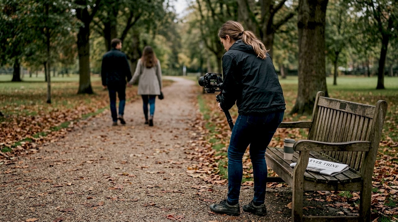Videographer filming candid wedding documentary moment