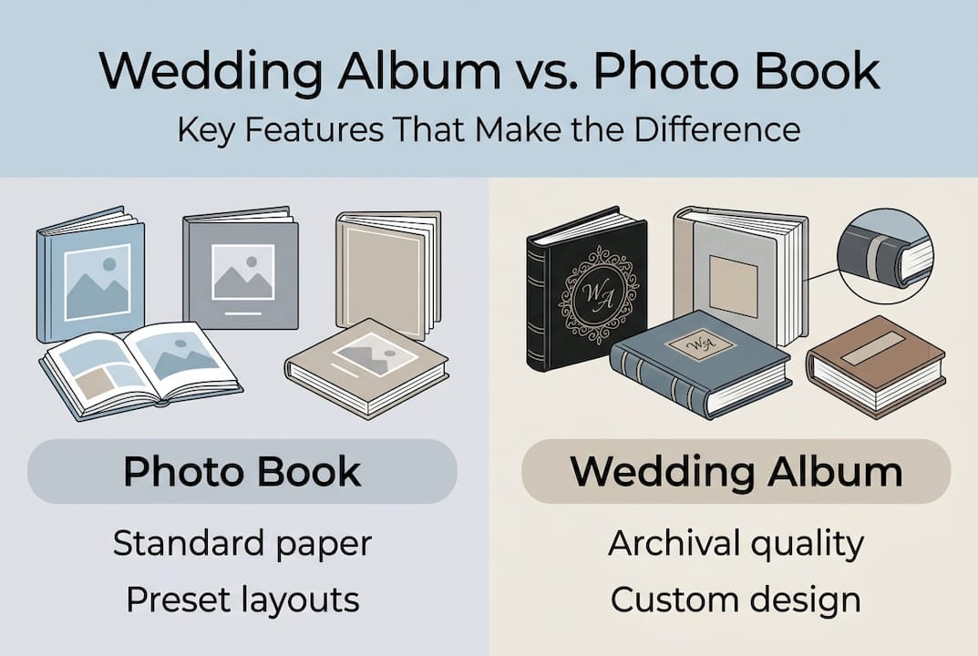 Infographic: wedding album vs photo book features