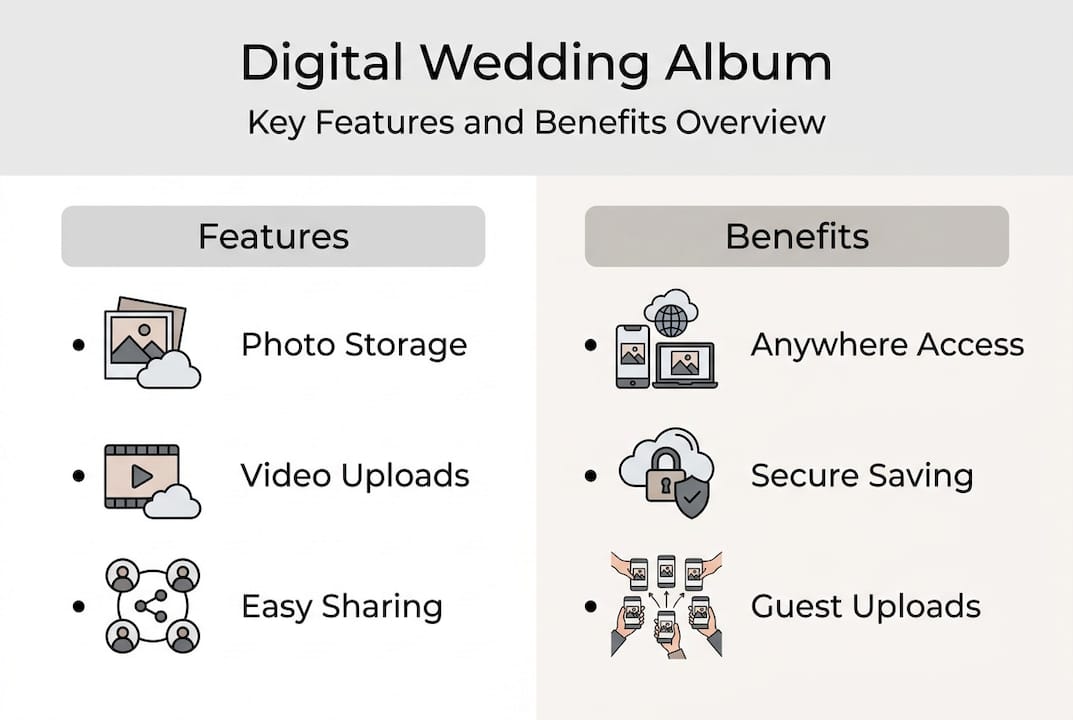 Infographic summarising digital wedding album features