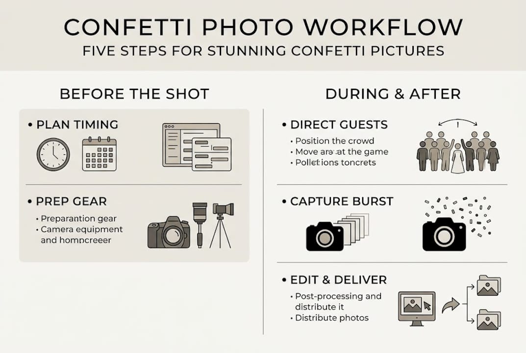 Infographic showing wedding confetti workflow steps