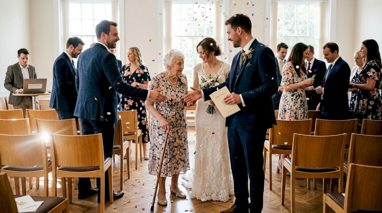 Candid post-ceremony wedding interaction UK