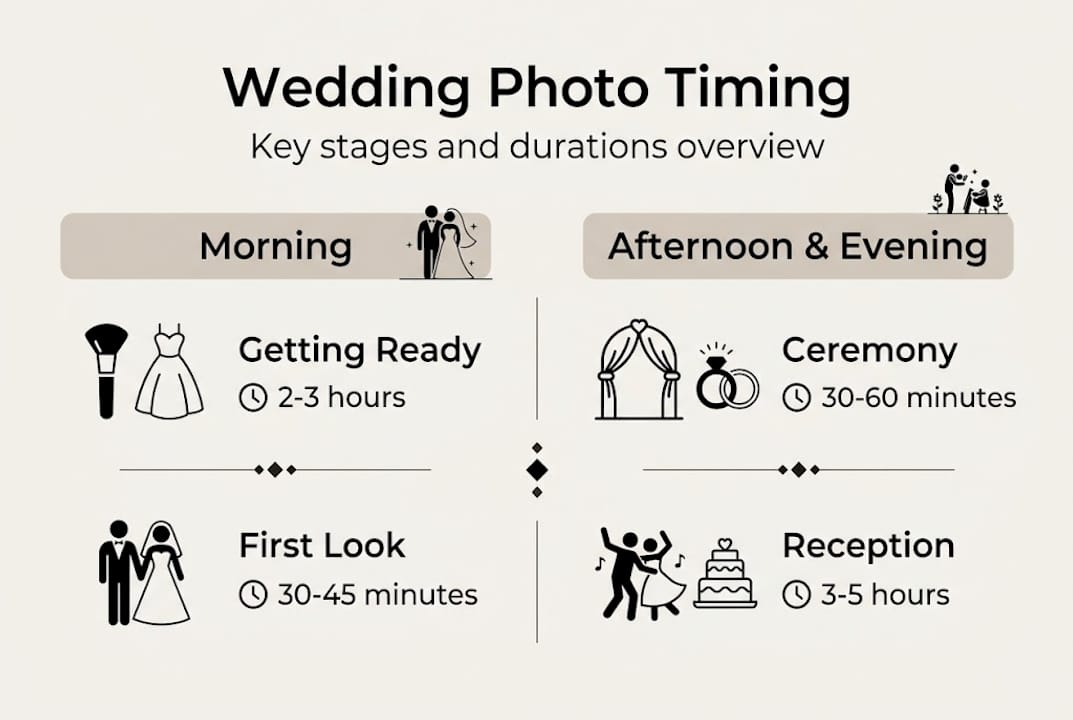 Infographic showing wedding photo timeline stages