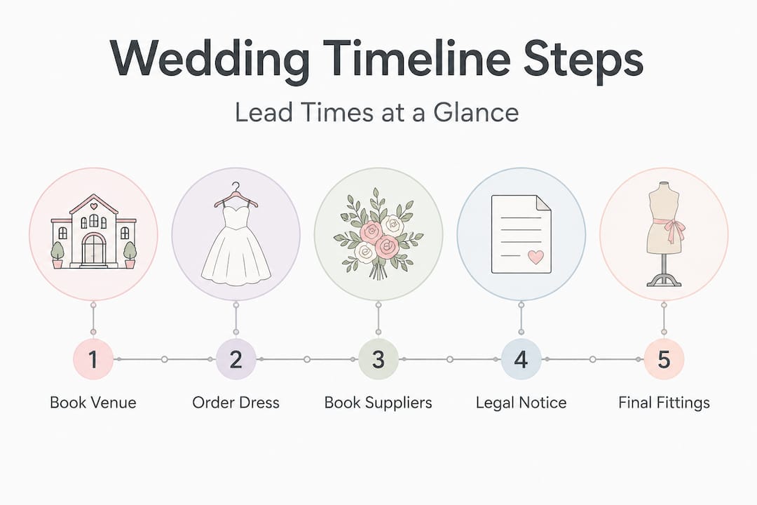 Infographic of wedding timeline steps in order